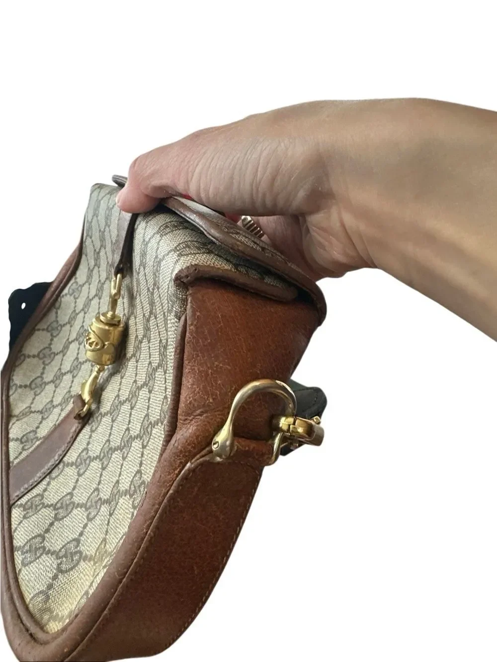 Gucci Jackie Beige Brown GG Supreme Crossbody with Signature Web Strap